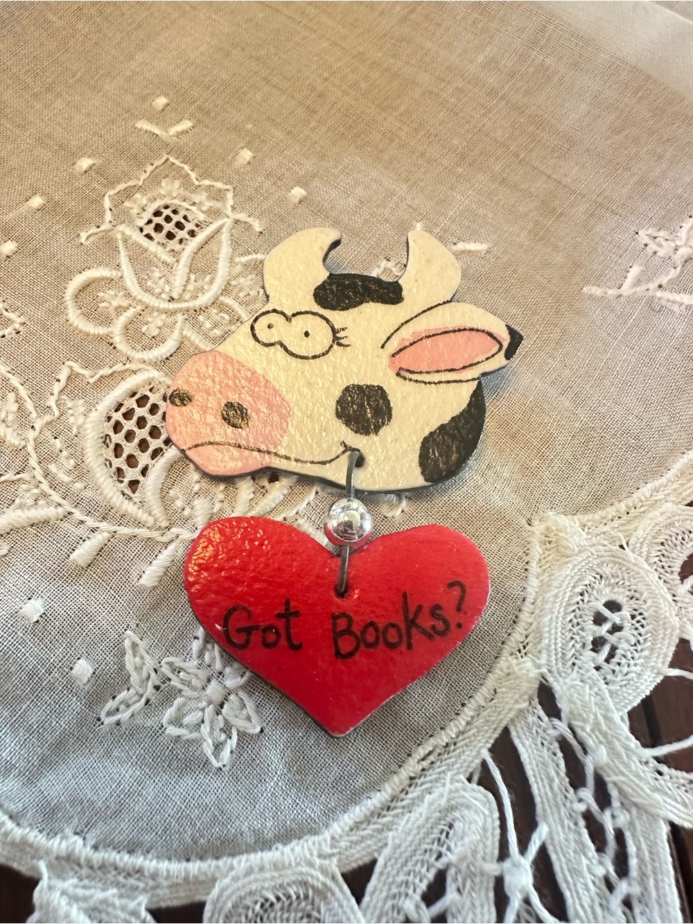 Handmade Holstein Cow Brooch Got Books Heart Charm Pin